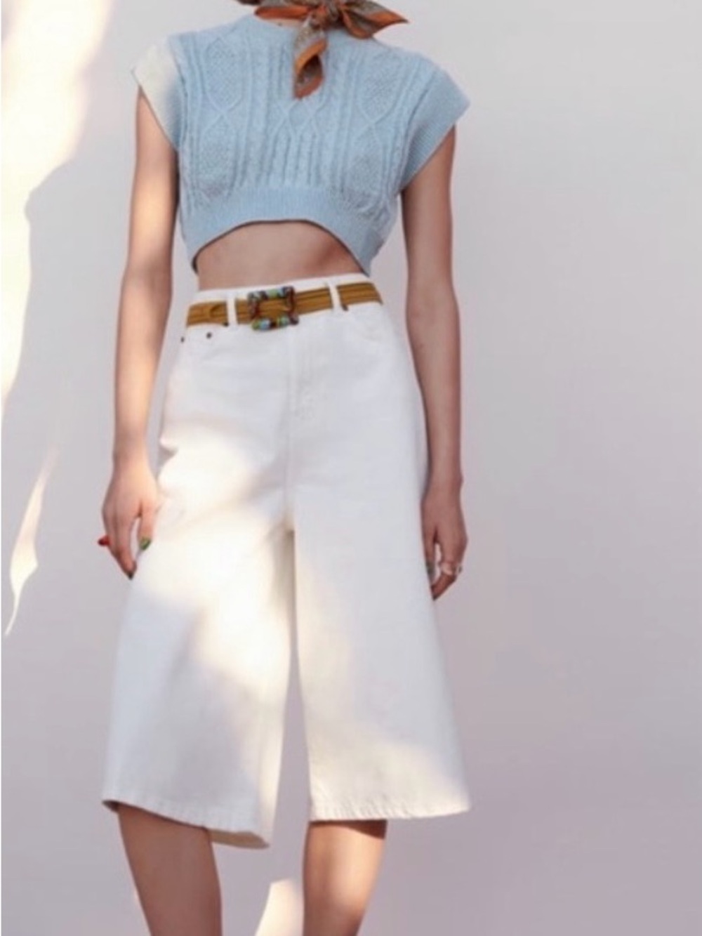 Zara Light Blue Cable Knit Cropped Top